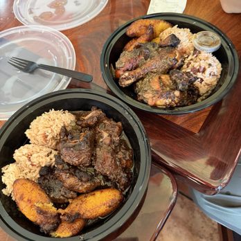 Back A Yard Caribbean Grill - Bottom - Beef Oxtails. Top - Jerk Chicken - Caribbean Near Me - Campbell, California Back A Yard Caribbean Grill - Bottom - Beef Oxtails. Top - Jerk Chicken - Caribbean Near Me - Campbell, California