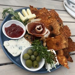 Cheese and charcuterie plate (gluten free crackers pictured)