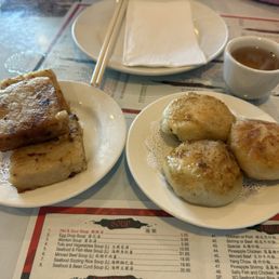 Lo bat gou (turnip cake) and gau coi bang (Chinese chives and shrimp dumpling) Lo bat gou (turnip cake) and gau coi bang (Chinese chives and shrimp dumpling)
