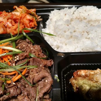 Gogi BiBimBap - Beef bulgogi box with kimchi and dumplings - Korean Near Me - Henrico, Virginia Gogi BiBimBap - Beef bulgogi box with kimchi and dumplings - Korean Near Me - Henrico, Virginia