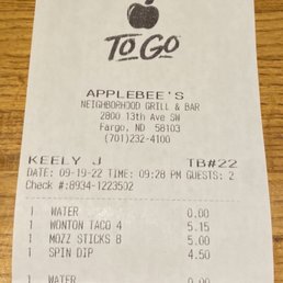 Our receipt from tonight. Our receipt from tonight.