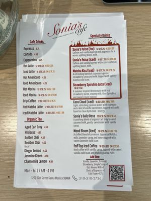 Menu photo 1 Sonia’s Cafe Santa Monica, CA Menu photo 1 Sonia’s Cafe Santa Monica, CA
