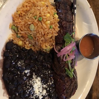 Jose and Sons - Skirt steak, Mexican rice, frijoles, pickled red onions, mild sauce. Steak was so good that I would not add the sauce. - New American Near Me - Raleigh, North Carolina Jose and Sons - Skirt steak, Mexican rice, frijoles, pickled red onions, mild sauce. Steak was so good that I would not add the sauce. - New American Near Me - Raleigh, North Carolina