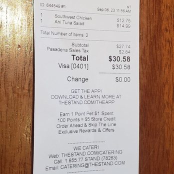 The Stand - American Classics Redefined - Receipt... yes, I got 2 items LOL - New American Near Me - Pasadena, California