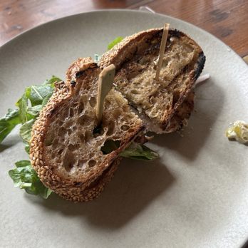 Manuela - Grilled Mary's Chicken Sandwich, Aged Provolone, Arugula, Pickled Peppers, Olive Mayonnaise - New American Near Me - Los Angeles, California