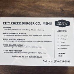 City Creek Burger - Menu