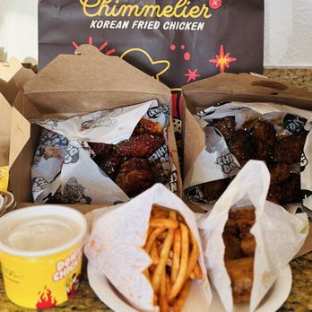 Chimmelier - Soy garlic and spicy sweet gochujang bone-in wings. Seasoned fries and Shrimp Toast with Rice - Chicken Shop Near Me - Los Angeles, California
