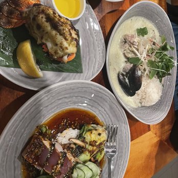Duke's Malibu - Duke's Glazed 1/4 Lb. Tristan Lobster, Tail Furikake Ahi Steak* , Seafood Hot Pot - New American Near Me - Malibu, California Duke's Malibu - Duke's Glazed 1/4 Lb. Tristan Lobster, Tail Furikake Ahi Steak* , Seafood Hot Pot - New American Near Me - Malibu, California