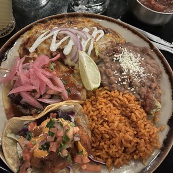 La Popular - Combo plate...cheese enchilada, shrimp taco and ribeye taco. Yummy! - Cocktail Bars Near Me - Claremont, California