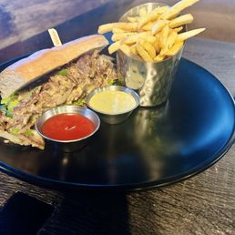 Philly cheesesteak + pesto fries