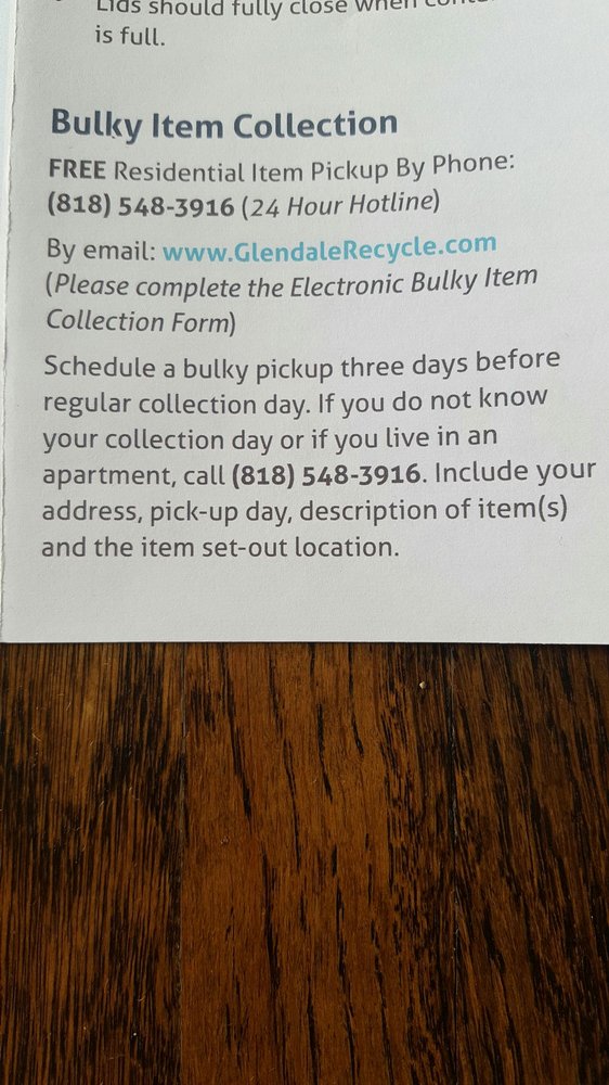 CITY OF GLENDALE BULKY COLLECTION Updated September 2024 540 W