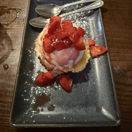 Birthday Dessert: Warm brown butter cake with a scoop of vanilla ice cream topped with strawberries (exact name I think). Yummy :) Birthday Dessert: Warm brown butter cake with a scoop of vanilla ice cream topped with strawberries (exact name I think). Yummy :)