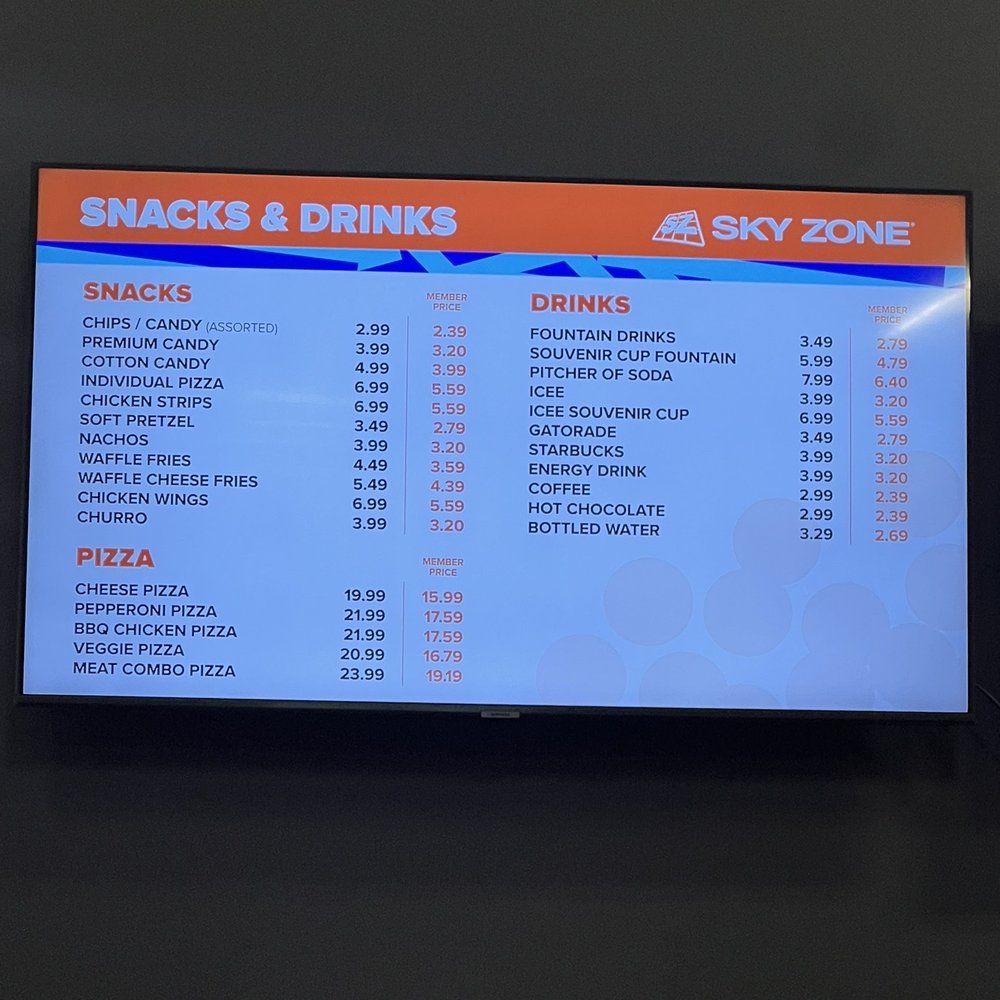 Sky Zone Trampoline Park - Food menu - Trampoline Parks Near Me - Roseville, California Sky Zone Trampoline Park - Food menu - Trampoline Parks Near Me - Roseville, California