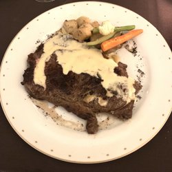 Bon Vivant - RIB EYE WITH ROQUEFORT CHEESE SAUCE Served with butter confit potato. Ribeye was not as tender as expected.