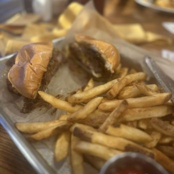 Saltgrass Steak House - Brisket Burger when cut down the middle - Steakhouses Near Me - Waco, Texas Saltgrass Steak House - Brisket Burger when cut down the middle - Steakhouses Near Me - Waco, Texas
