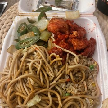 Peking Express - Orange chicken and vegetables I mean chili beef. - Chinese Near Me - Riverside, California