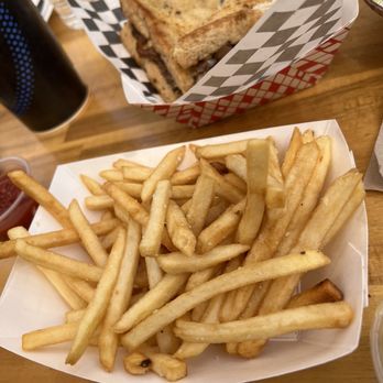 Rustic On the Green - Burger with fries - New American Near Me - Albuquerque, New Mexico