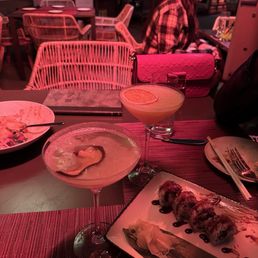 Drinks, seating, sushi Drinks, seating, sushi