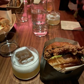 Double Chicken Please - Hot honey chicken sandwich with the Japanese cold noodle cocktail - Cocktail Bars Near Me - New York, New York