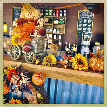 Rekindle Coffee - Inside the coffee shop with Halloween decorations. - Cafes Near Me - Orange, California