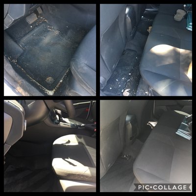 Complete Interior Detail - Our 
“ Complete Interior Restoration Package “

Includes: 

• In depth clean of all hard surfaces/grime build up elimination as well as sanitize (dashboard, steering wheel, controls, center console, door panels, cup holders etc)

• Deep vacuum of whole carpet, seats, trunk and floor mats. Brushed carpets, and fabrics as well as hard to reach areas and crevices 

• Pet hair removal if applicable 

• Sand elimination if applicable

• Spotless, disinfected mirrors and windows

•Hot water extraction of all seats, carpet, floor mats and trunk. Heated is a method of fabric cleaning. It involves a combination of hot water and cleaning agents being injected into the fibers of a carpet at high pressure and the lifted soil being removed by a powerful vacuum

• Deep leather conditioning and cleaning (when applicable)  

• New car scent or coconut air freshener 

Estimated time of completion: 3 to 4 hour