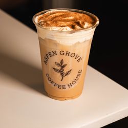 Aspen Grove Coffee House - Pumpkin Chai Latte - Chai latte with pumpkin cold foam and cinnamon powder.