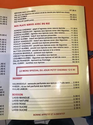 Menu photo 1 Le Petit Chennai Pont-Sainte-Maxence, 60 Menu photo 1 Le Petit Chennai Pont-Sainte-Maxence, 60