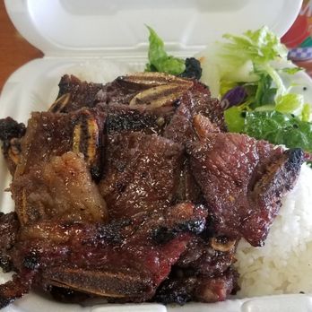 Matiki Island BBQ - Kalbi plate with green salad - Hawaiian Near Me - Anaheim, California