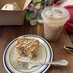 Bread Worthy Bakery - Sour cream coffee cake and iced latte