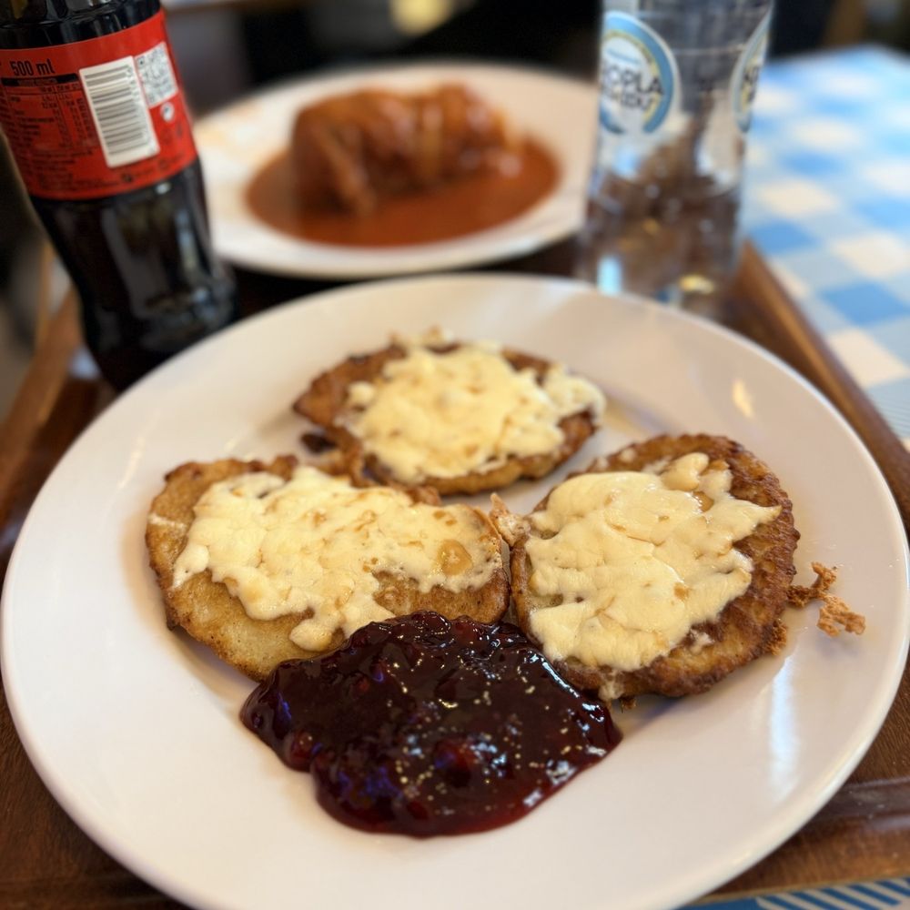 Bar Gdański - Potato pancakes with smoked cheese and cranberry sauce - Milk Bars Near Me - Warsaw, MZ