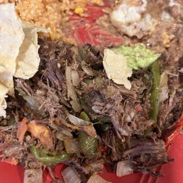 Machaca meal with rice and beans