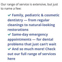 Lakeland Creek Family Dental - Services listed on their website.