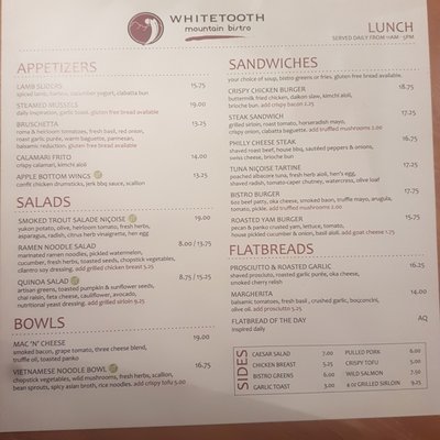 Menu photo 7 Whitetooth Mountain Bistro Golden, BC