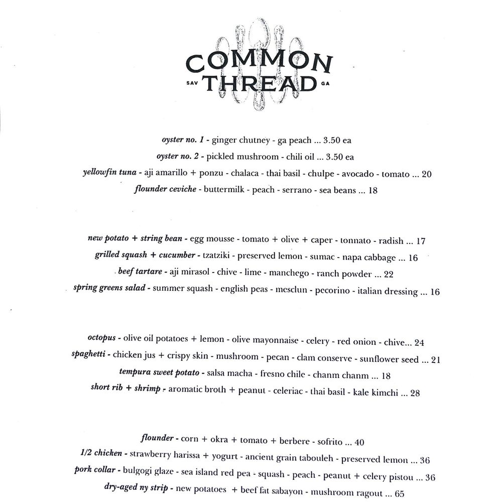 Common Thread Savannah - Common Thread menu on June 17, 2022 - New American Near Me - Savannah, Georgia