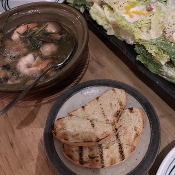 Kokkaku - shrimp and mushroom ahijo / caesar salad with soft egg - New American Near Me - Seattle, Washington Kokkaku - shrimp and mushroom ahijo / caesar salad with soft egg - New American Near Me - Seattle, Washington