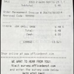 Office Depot - Printed total 3 papers, charged me $5.48