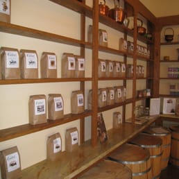 shelves of coffee beans shelves of coffee beans