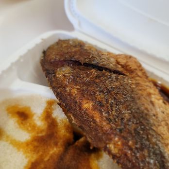 After 12 Cafe - a fried fish in a styrofoam container - African Near Me - Hyattsville, Maryland