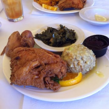 The Swanson - Fried chicken with cornbread dressing and gravy, and collard greens. - Southern Near Me - Perry, Georgia