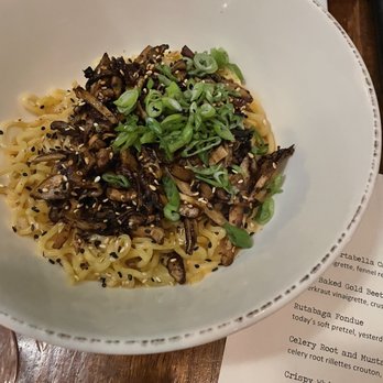 Vedge - SPICY DAN DAN NOODLES sichuan pepper, creamy sesame, black vinegar glazed trumpet mushrooms - Vegan Near Me - Philadelphia, Pennsylvania