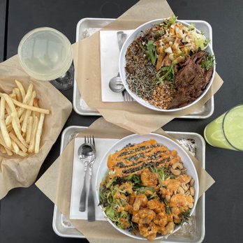 Homa - Mt. Rokko bowl fried cauli bowl Shoestring fries with lemongrass sambal aioli Drinks: drunken botanist (left) & lemonade (right) - Cafes Near Me - Colorado Springs, Colorado Homa - Mt. Rokko bowl fried cauli bowl Shoestring fries with lemongrass sambal aioli Drinks: drunken botanist (left) & lemonade (right) - Cafes Near Me - Colorado Springs, Colorado