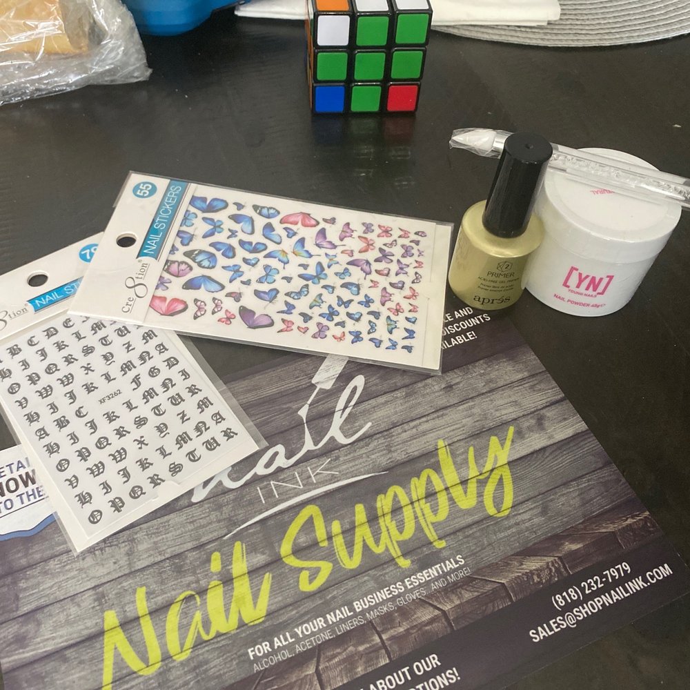 Nail stickers Gelx primer young nails acrylic powder and a pigment pen Nail stickers Gelx primer young nails acrylic powder and a pigment pen