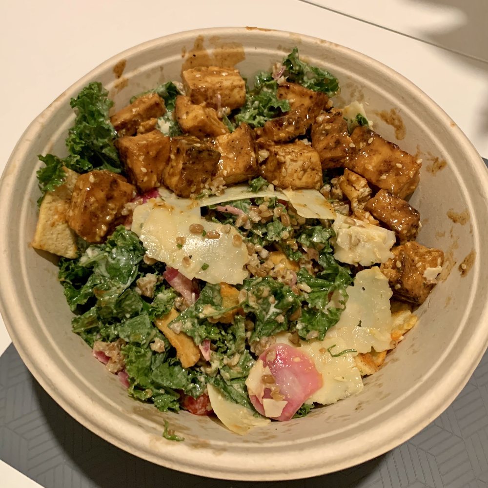 Roots Natural Kitchen - Pesto Caesar with miso tofu - New American Near Me - Richmond, Virginia Roots Natural Kitchen - Pesto Caesar with miso tofu - New American Near Me - Richmond, Virginia