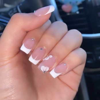 CC Nail Bar - Gel-X Manicure French tip w/ 3D Flowers - Nail Salons Near Me - San Jose, California