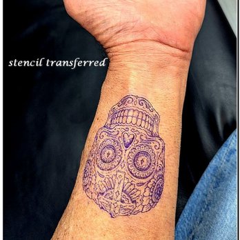 Ink Ambition Tattoo Studio - art to stencil and stencil applied to my arm  (step one) - Tattoo Near Me - Irving, Texas