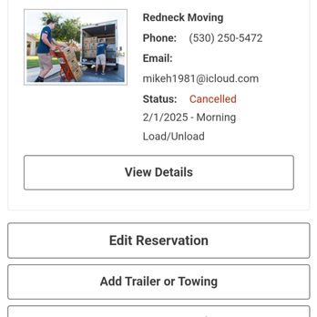 Redneck Moving - Proof that I had initially requested their help with a move and the phone number showing is the one that is no longer in service. - Movers Near Me - Redding, California