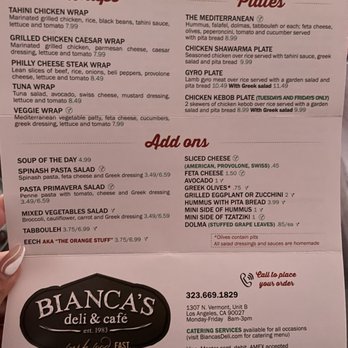 Bianca's Deli - Menu as of Jan 2023 - Delis Near Me - Los Angeles, California Bianca's Deli - Menu as of Jan 2023 - Delis Near Me - Los Angeles, California
