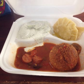 Hubert's Polish Kitchen - Chicken croquet with spicy stew. Cucumber salad and pierogi - Polish Near Me - Columbus, Ohio