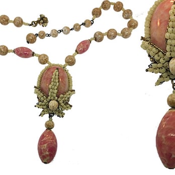 Another Facet - Vintage Marie Haskell faux rhodocrosite and pearl necklace - Gold Buyers Near Me - Maywood, New Jersey Another Facet - Vintage Marie Haskell faux rhodocrosite and pearl necklace - Gold Buyers Near Me - Maywood, New Jersey