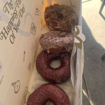 Sidecar Doughnuts & Coffee - Huckleberry donut, strawberry donut, maple bacon donut - Donuts Near Me - Costa Mesa, California